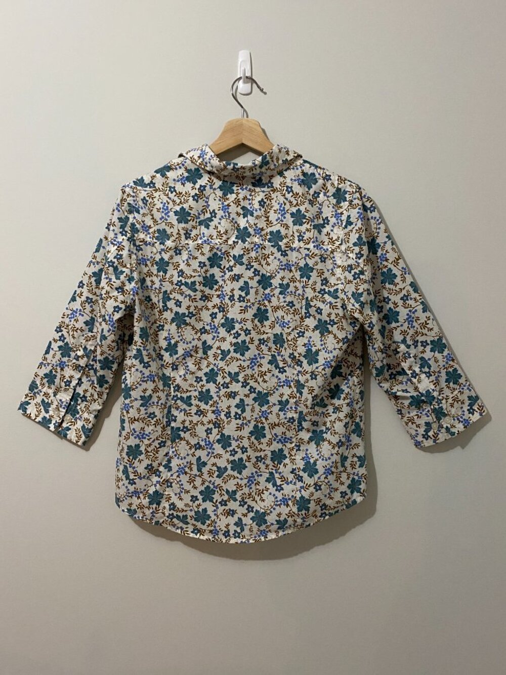 Vintage Floral Button Down Shirt Top 3/4 Sleeve Coastal Cottagecore Boxy Print - Picture 7 of 10